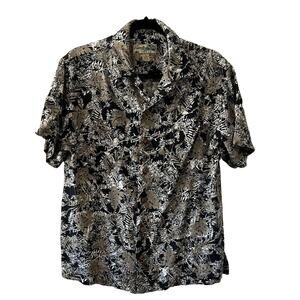 Havana Jacks Cafe Black Tropical Print Shirt Mens Size Medium Button Front